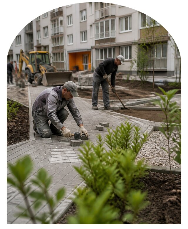Благоустройство двора многоквартирного дома в Пскове
